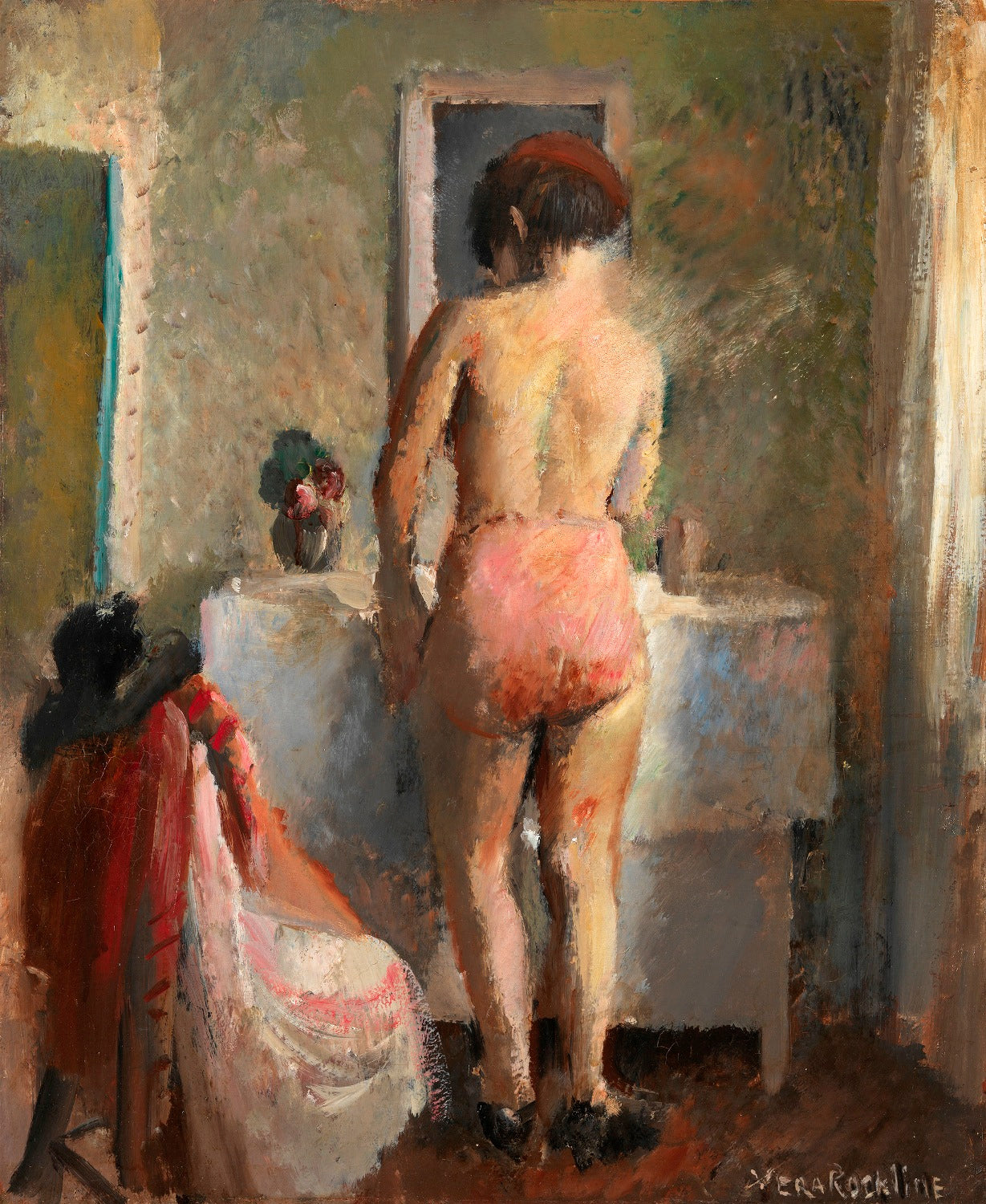 by  the Mirror, vintage artwork by Vera Rockline, 12x8" (A4) Poster