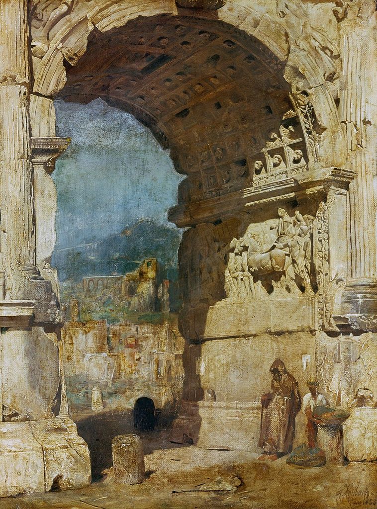 The Triumphal Arch of Titus in Rome, vintage artwork by Franz von Lenbach, 12x8" (A4) Poster