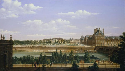 Garden and Palace of the Tuileries Viewed from Quai d'Orsay, vintage artwork by Étienne Bouhot, 12x8" (A4) Poster