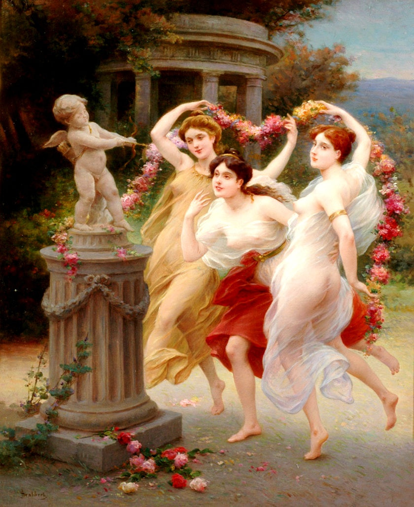 The Spring Dance, vintage artwork by Jules Scalbert, 12x8" (A4) Poster