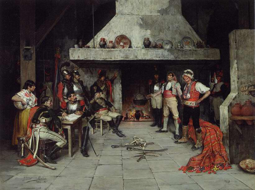 Militares en la Taberna, vintage artwork by Domingo Muñoz Cuesta, 12x8" (A4) Poster