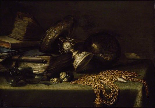 Still Life with a Gold Chain, vintage artwork by Pieter Claesz, 12x8" (A4) Poster