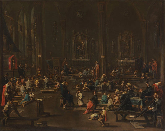 The Catechism in the Cathedral of Milan, vintage artwork by Alessandro Magnasco, 12x8" (A4) Poster