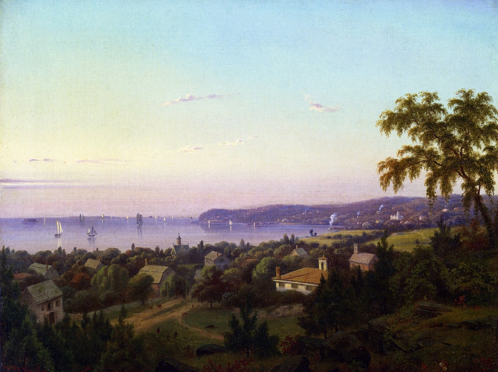 View of Irvington Looking toward Tarrytown, New York, vintage artwork by Mauritz F. H. De Haas, 12x8" (A4) Poster