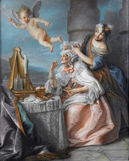 Folly Embellishing Old Age with the Adornments of Youth, vintage artwork by Charles-Antoine Coypel IV, 12x8" (A4) Poster