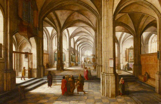 An Imaginary Church or Cathedral Interior, vintage artwork by Hendrick van Steenwijck the Younger, 12x8" (A4) Poster