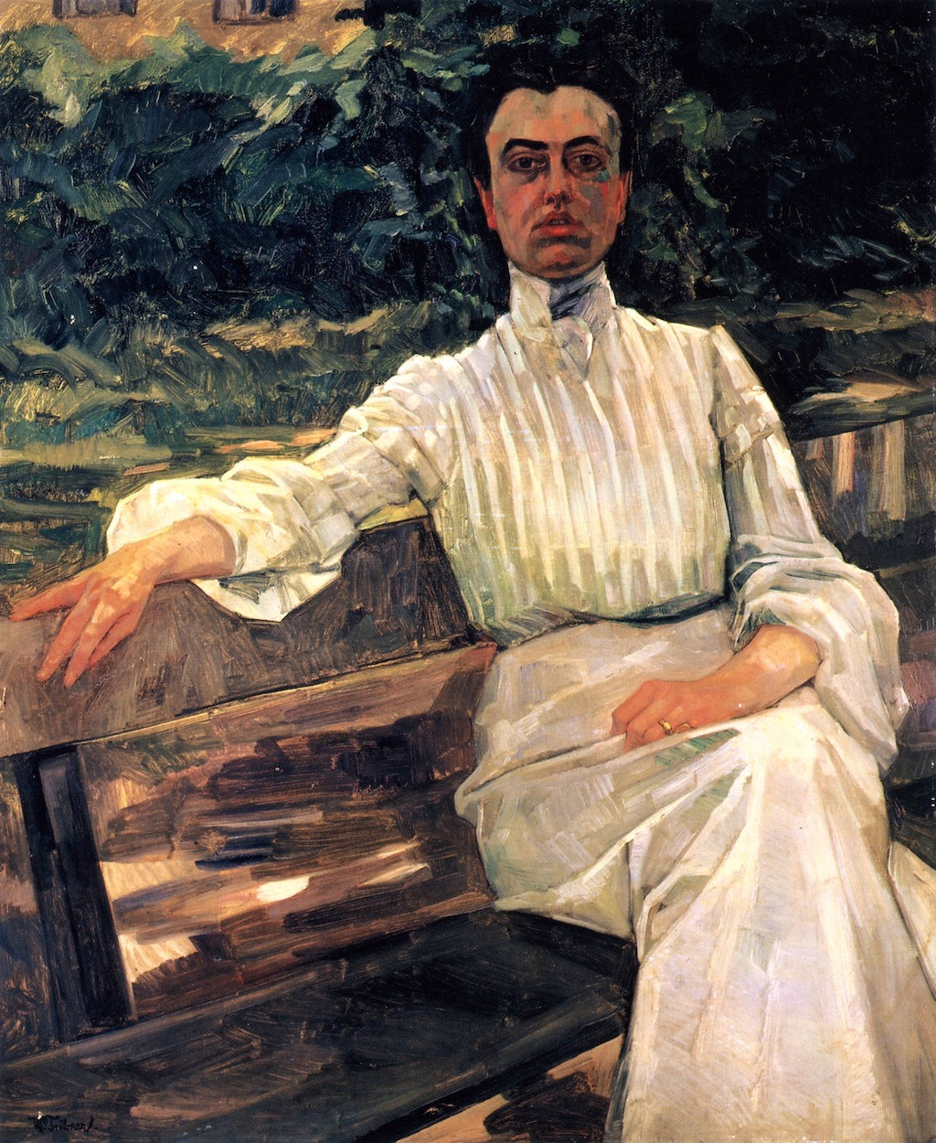 r, the Artist's Wife, on the Garden Bench by Wilhelm Trubner,A3(16x12")Poster