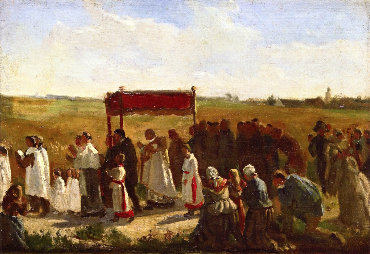 The Blessing of the Wheat in Artois (study), vintage artwork by Jules-Adolphe Breton, 12x8" (A4) Poster