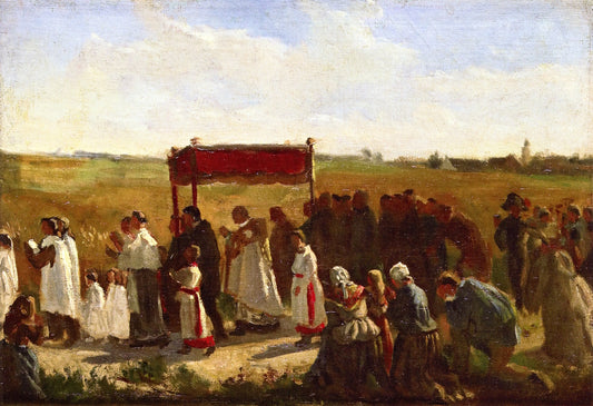 The Blessing of the Wheat in Artois (study), vintage artwork by Jules-Adolphe Breton, 12x8" (A4) Poster
