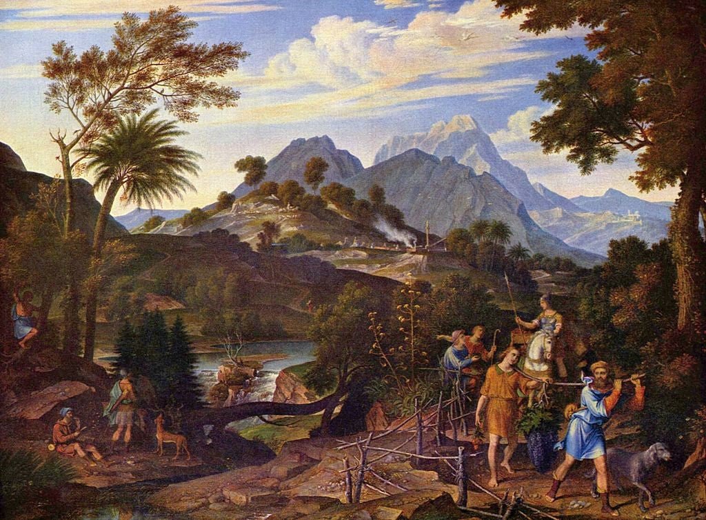 Landscape with the Scouts from the Promised Land, vintage artwork by Joseph Anton Koch, 12x8" (A4) Poster
