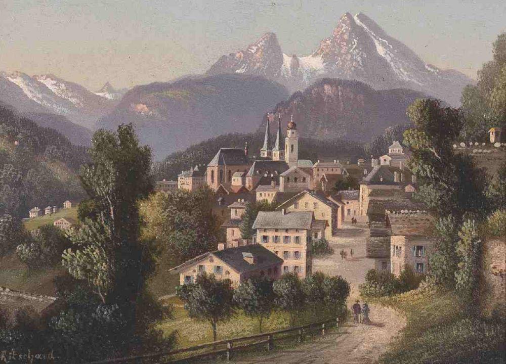 Berchtesgaden, vintage artwork by Hubert Sattler, A3 (16x12") Poster Print