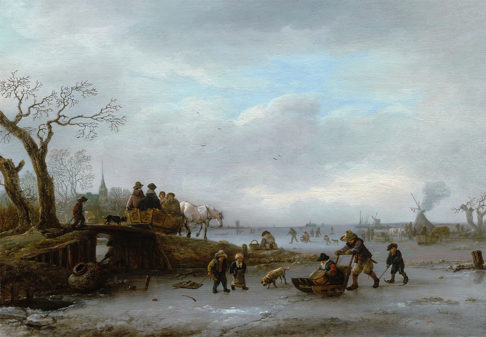 Ice Scene, vintage artwork by Isaac van Ostade, 12x8" (A4) Poster