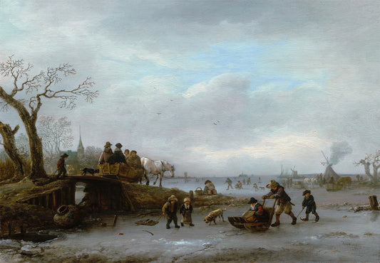 Ice Scene, vintage artwork by Isaac van Ostade, 12x8" (A4) Poster