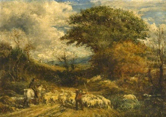 Driving Sheep, Surrey, vintage artwork by John Linnell, A3 (16x12") Poster Print