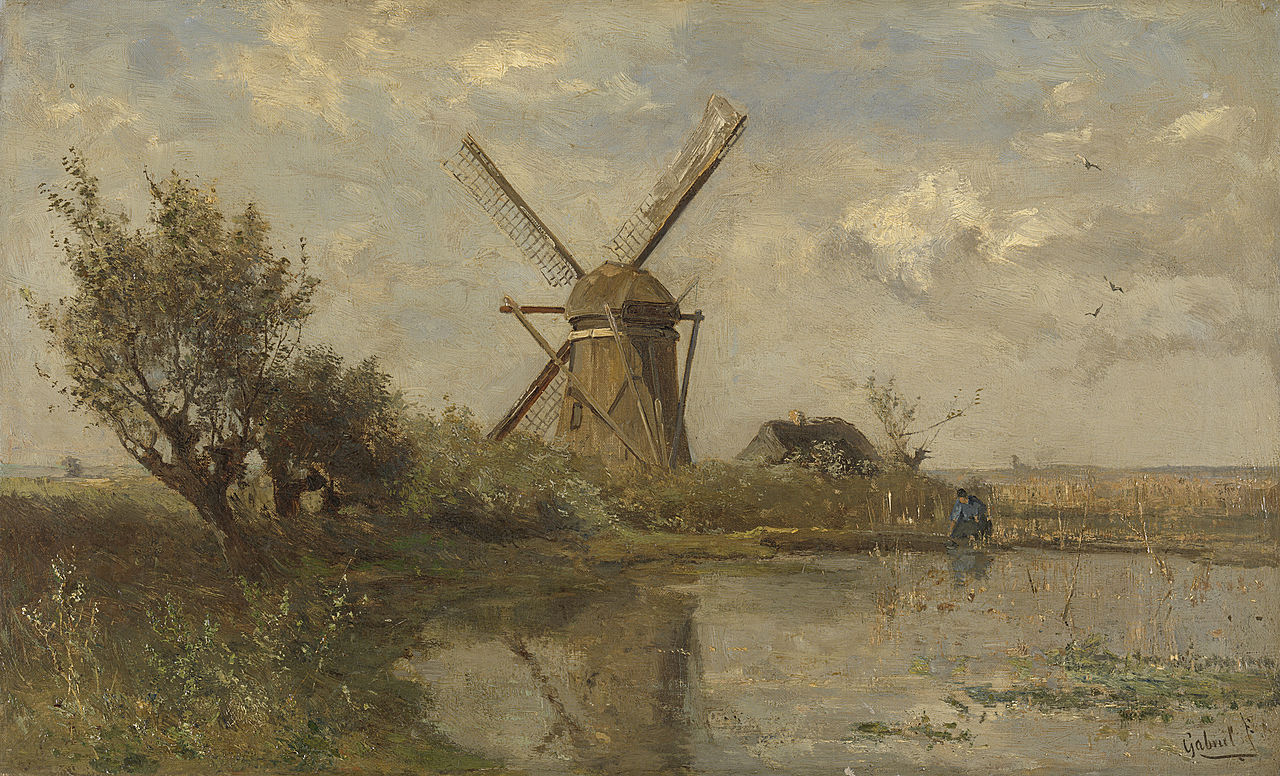 Mill on a Lake, vintage artwork by Paul Joseph Constantin Gabriël, 12x8" (A4) Poster