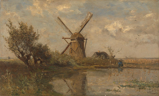 Mill on a Lake, vintage artwork by Paul Joseph Constantin Gabriël, 12x8" (A4) Poster