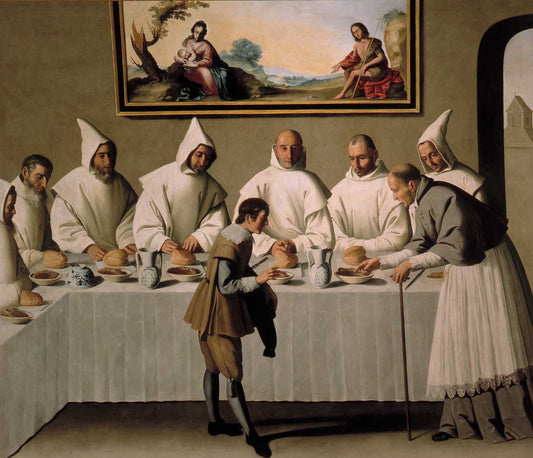 Saint Hugo in the Refectory, vintage artwork by Attributed to Francisco de Zurbarán, 12x8" (A4) Poster