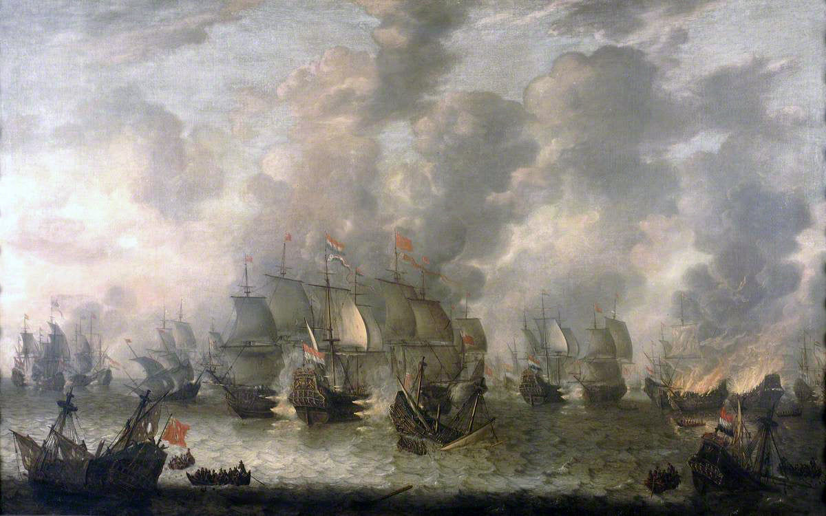 The Battle of Scheveningen, 31 July 1653., vintage artwork by Jan Abrahamsz Beerstraten, 12x8" (A4) Poster