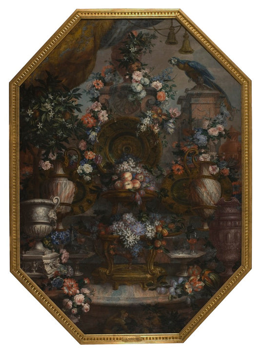 Large Flowerpiece with Precious Urns, vintage artwork by Antoine Monnoyer, 12x8" (A4) Poster