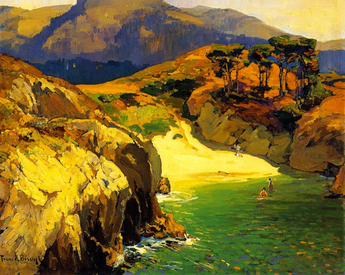 The Emerald Cove, Carmel, vintage artwork by Franz Bischoff, 12x8" (A4) Poster