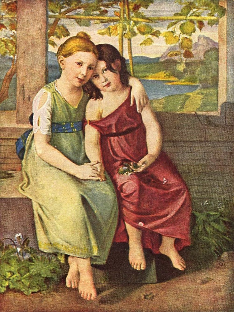 Portrait of Adelheid and Gabriele von Humboldt, vintage artwork by Christian Gottlieb Schick, 12x8" (A4) Poster
