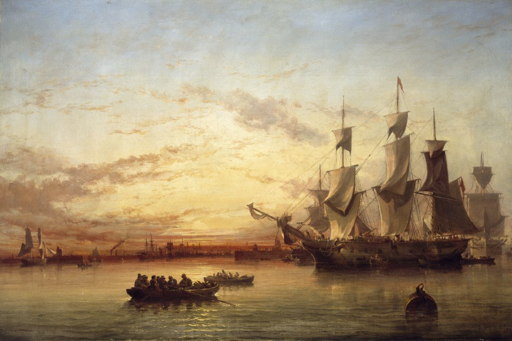 An Emigrant Ship, Dublin Bay, Sunset, vintage artwork by Edwin Hayes RHA RI ROI, A3 (16x12") Poster Print