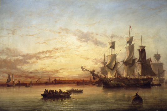 An Emigrant Ship, Dublin Bay, Sunset, vintage artwork by Edwin Hayes RHA RI ROI, A3 (16x12") Poster Print