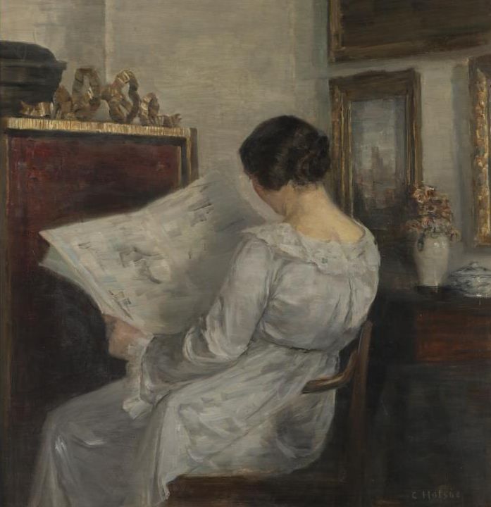 Woman Reading the Newspaper by Carl Vilhelm Holsoe,A3(16x12")Poster