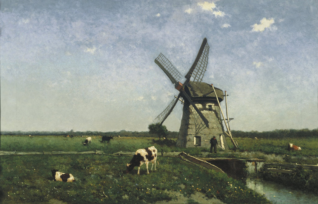 Landscape with mill near Schiedam, vintage artwork by Johan Hendrik Weissenbruch, 12x8" (A4) Poster
