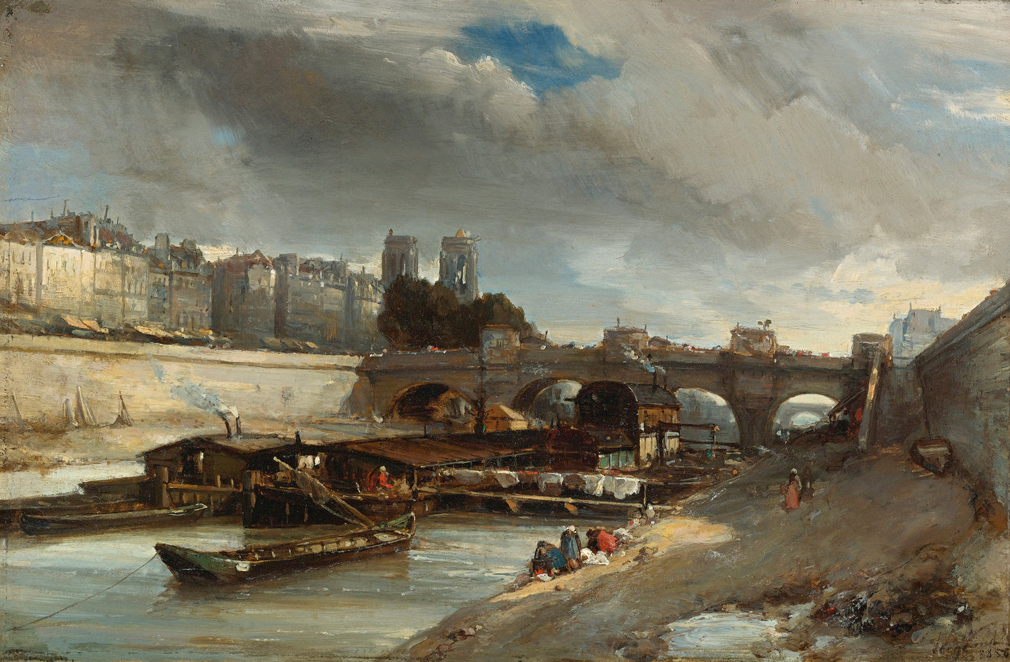 Bateau-Lavoir pres du Pont-Neuf, Paris, vintage artwork by Johan Barthold Jongkind, A3 (16x12") Poster Print