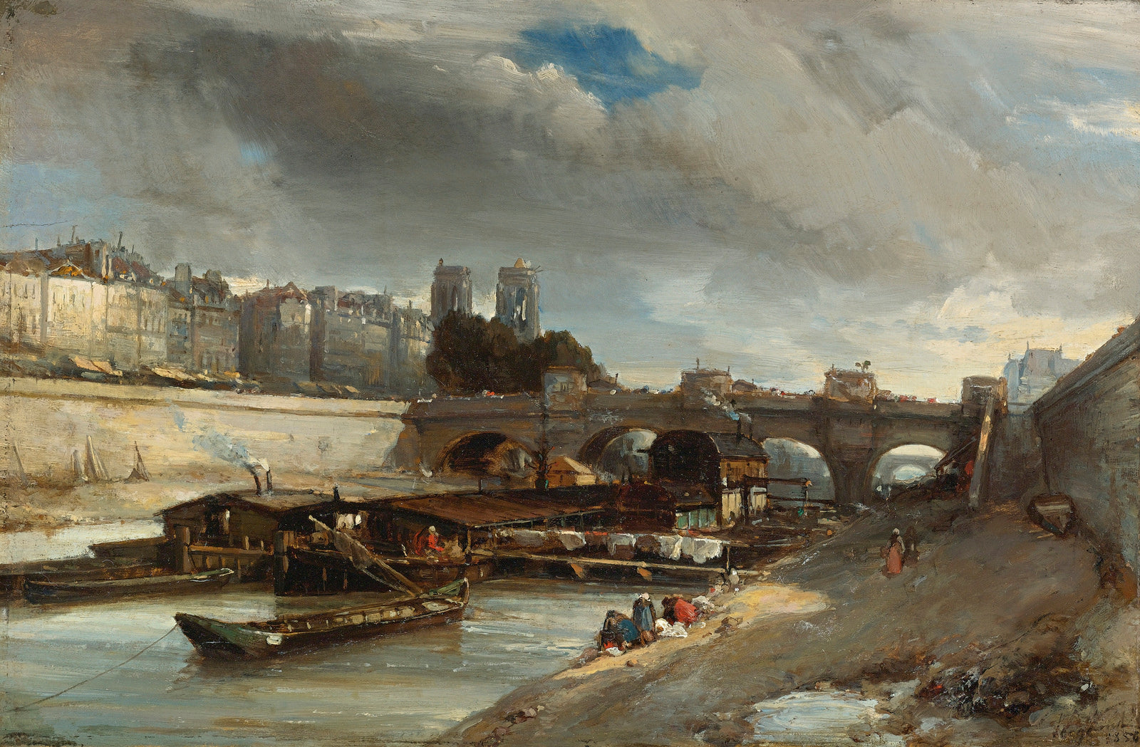 Bateau-Lavoir pres du Pont-Neuf, Paris, vintage artwork by Johan Barthold Jongkind, A3 (16x12") Poster Print