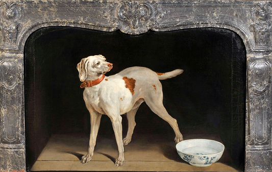Dog with a bowl, vintage artwork by Jean-Baptiste Oudry, 12x8" (A4) Poster