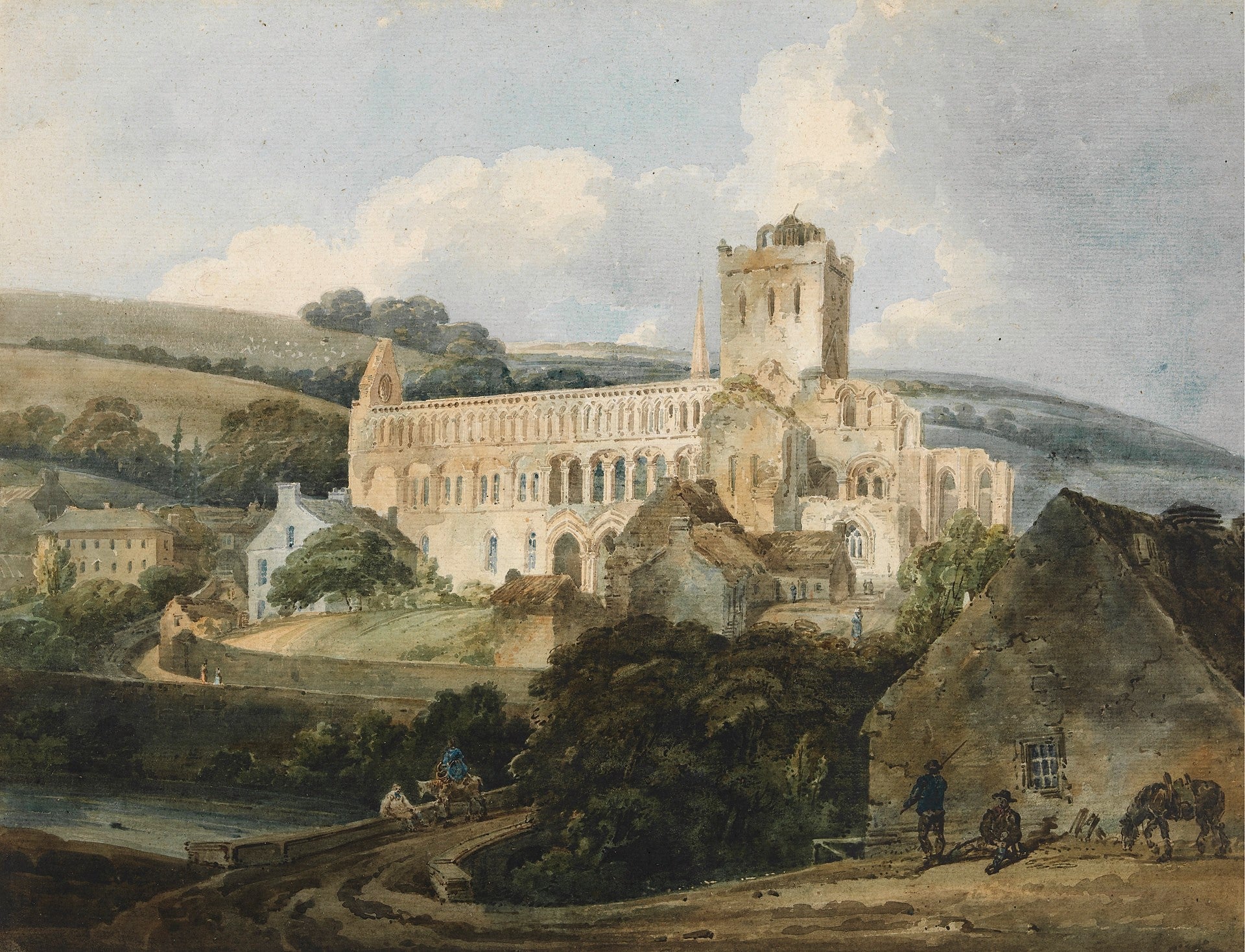 Jedburgh Abbey from the South East, vintage artwork by Thomas Girtin, 12x8" (A4) Poster
