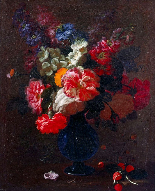 Flowers in a Vase on a Ledge, vintage artwork by Abraham van Beyeren, 12x8" (A4) Poster