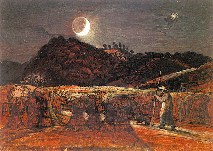 Cornfield by  Moonlight with the Evening Star, vintage artwork by Samuel Palmer, A3 (16x12