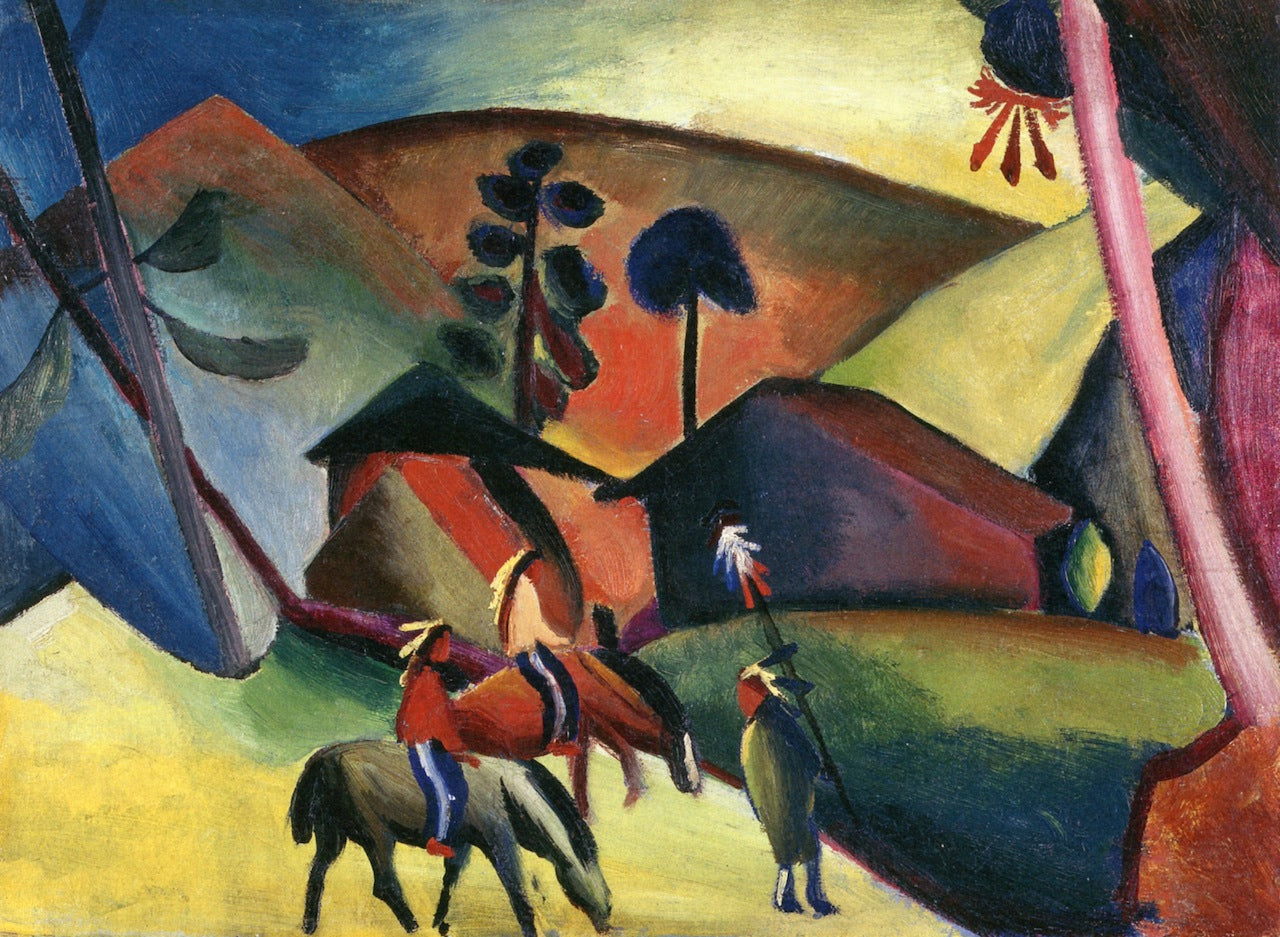 Indians on Horses, vintage artwork by August Macke, 12x8" (A4) Poster