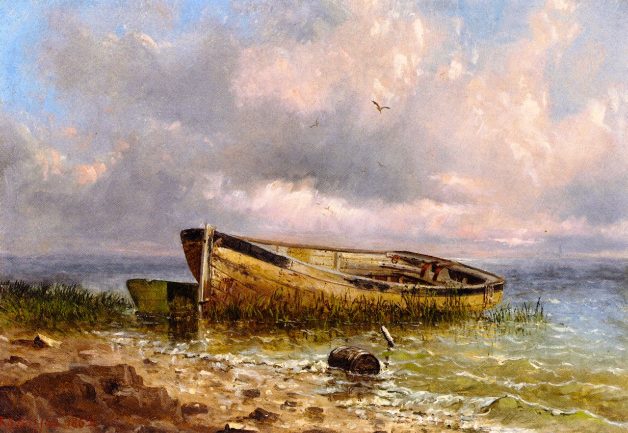Boat on a Beach, vintage artwork by Robert Swain Gifford, 12x8" (A4) Poster