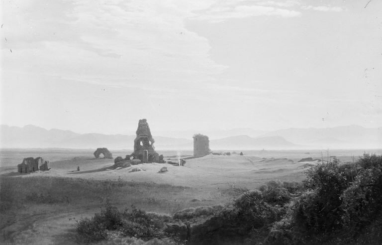Ruins in the Roman Campagna, vintage artwork by Janus La Cour, 12x8" (A4) Poster