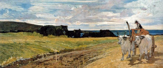 Buoi al carro, vintage artwork by Giovanni Fattori, 12x8" (A4) Poster