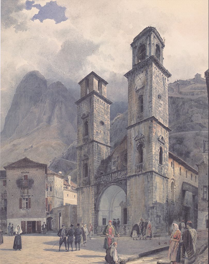 The Cathedral Square in Cattaro, vintage artwork by Rudolf von Alt, A3 (16x12") Poster Print