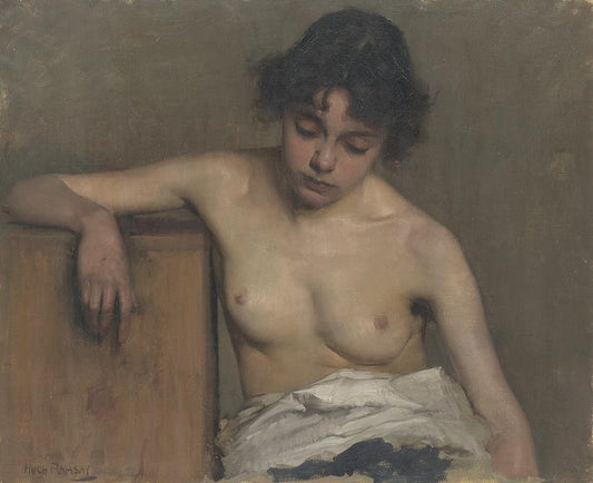 Study of a Girl, half-nude, leaning on a box by Hugh Ramsay,16x12(A3) Poster