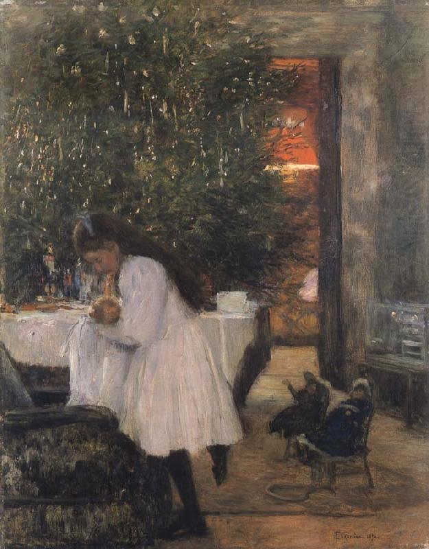 Under the Christmas tree, vintage artwork by Franz Skarbina, 12x8" (A4) Poster