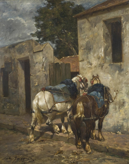 Percherons at Barbizon, vintage artwork by Charles-Émile Jacque, A3 (16x12") Poster Print