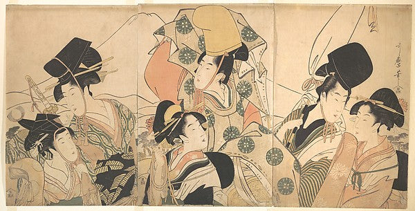 Narihira’s Journey to the East, vintage artwork by Kitagawa Utamaro, 12x8" (A4) Poster