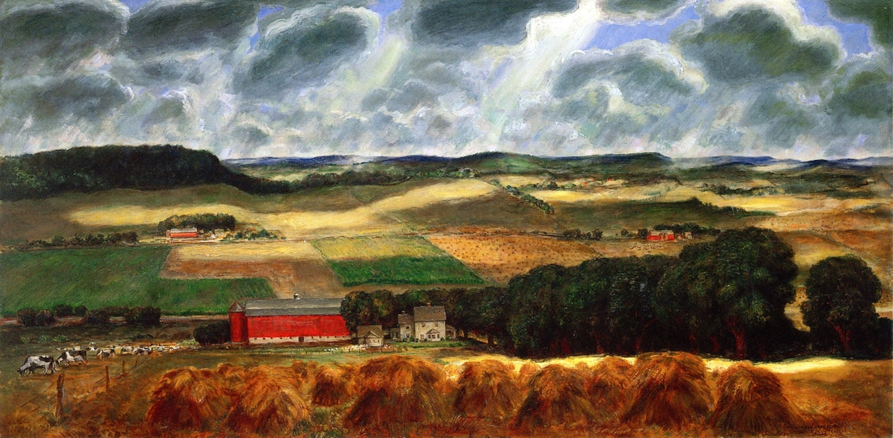 Wisconsin Landascape, vintage artwork by John Steuart Curry, 12x8" (A4) Poster