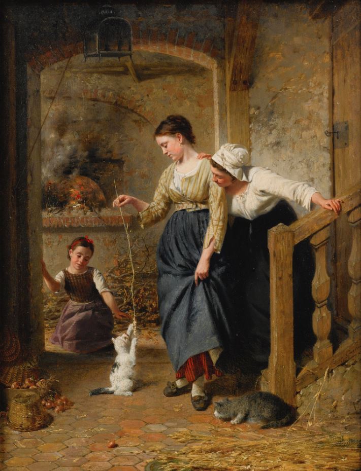 Playing with Kittens, vintage artwork by Edouard Castres, 12x8" (A4) Poster