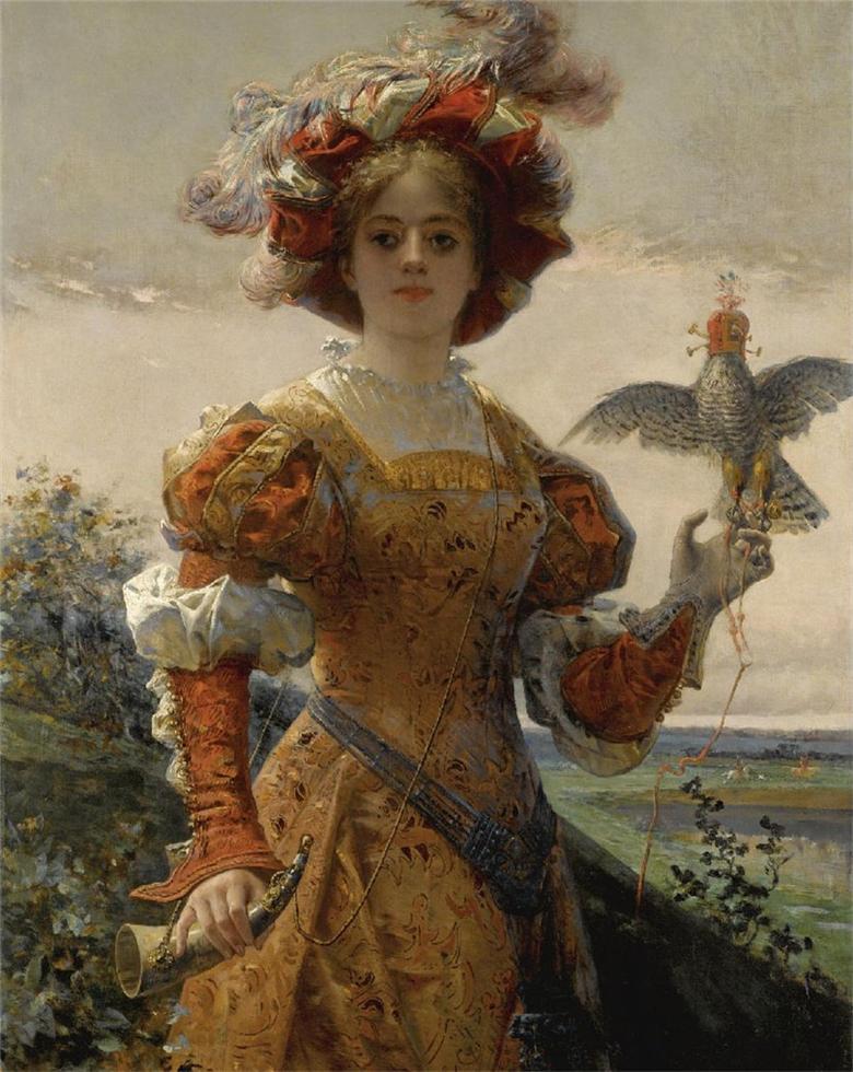 Lady with a Falcon, vintage artwork by Edmond-Louis Dupain, 12x8" (A4) Poster