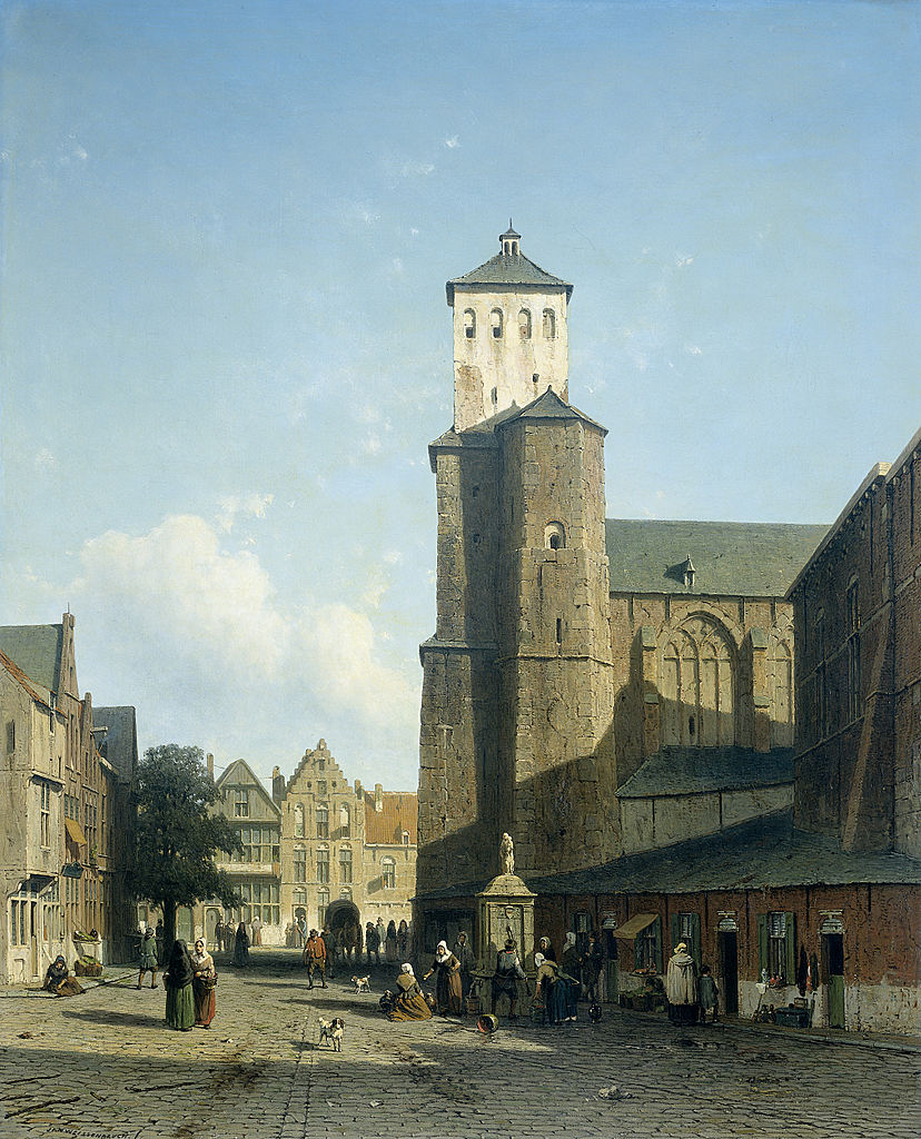 St Denis' Church in Liège, vintage artwork by Johannes 'Jan' Weissenbruch, 12x8" (A4) Poster