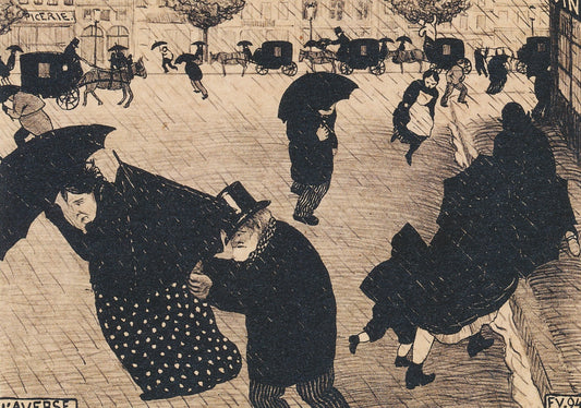 The Downpour, vintage artwork by Felix Vallotton, 12x8" (A4) Poster