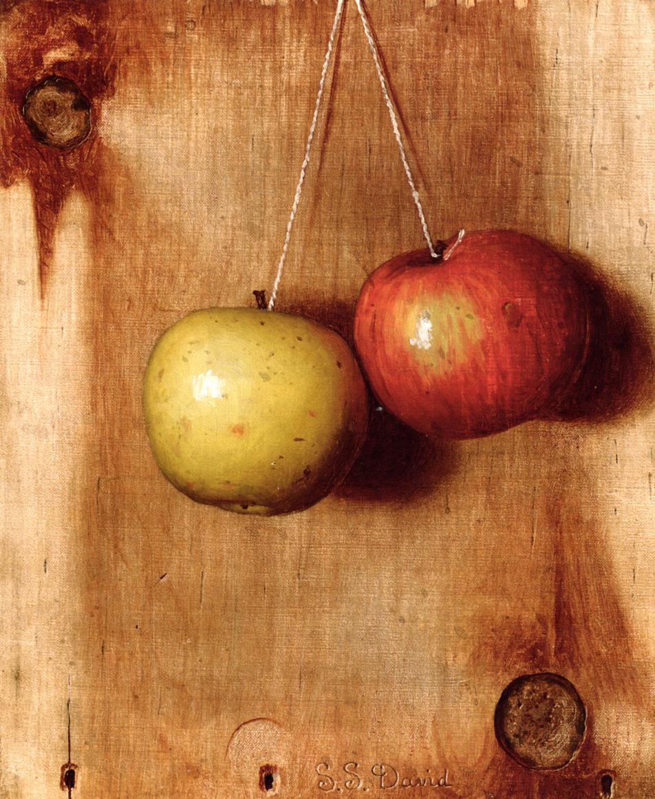 Hanging Apples, vintage artwork by De Scott Evans, 12x8" (A4) Poster